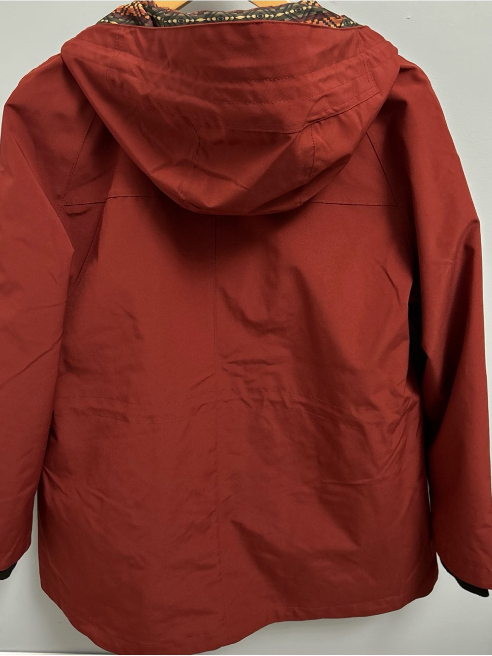 Pendleton Womens M Hooded Rain Jacket Merlot Red Geometric Aztec Lining - Picture 7 of 14